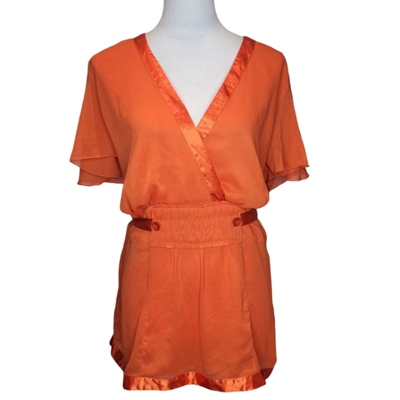 Lane Bryant Plus Size Cadium Orange Empire Waist Satin Trim Detail Top - Picture 2 of 9